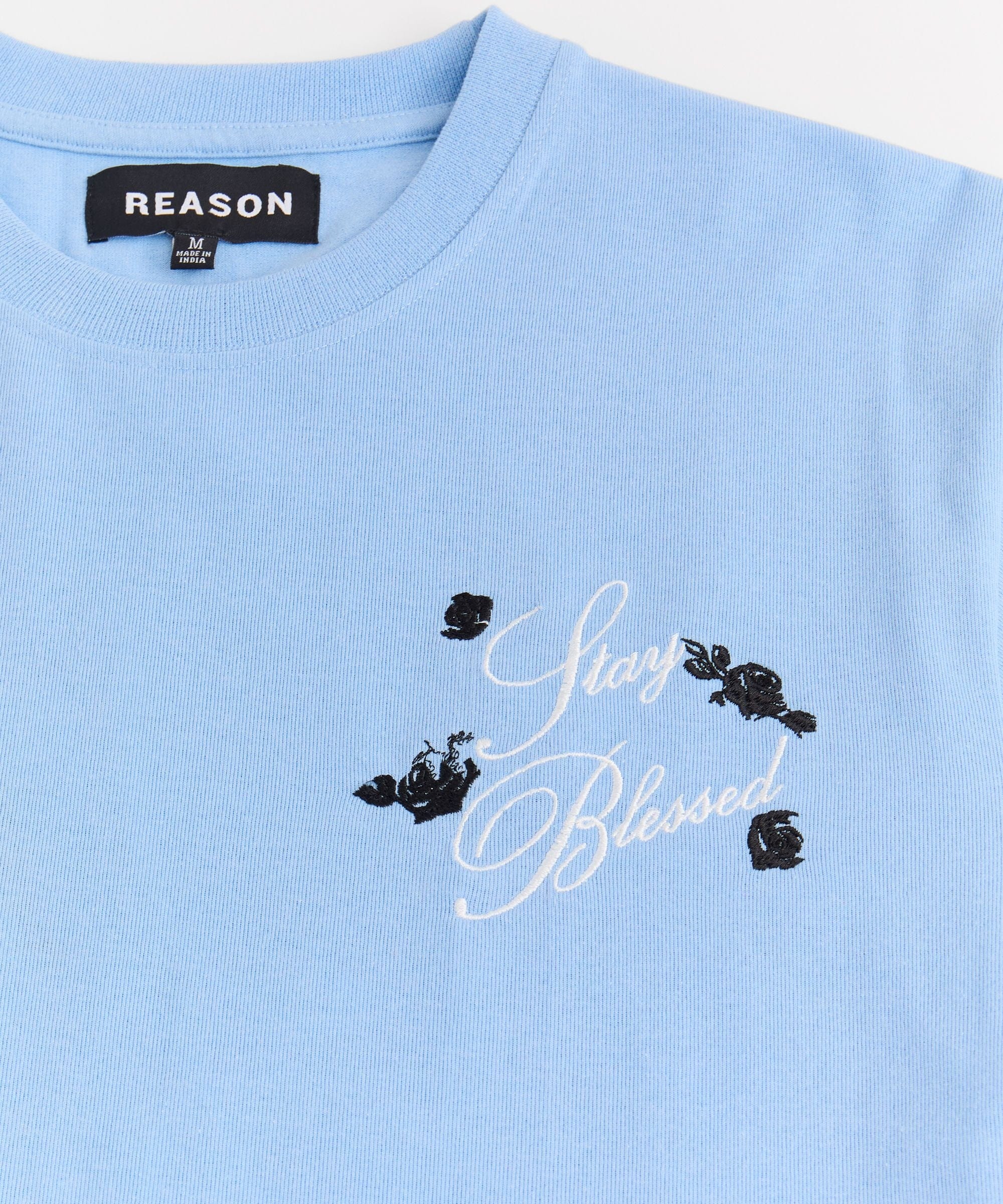 Angelic Embroidered Short Sleeve Tee - Light Blue