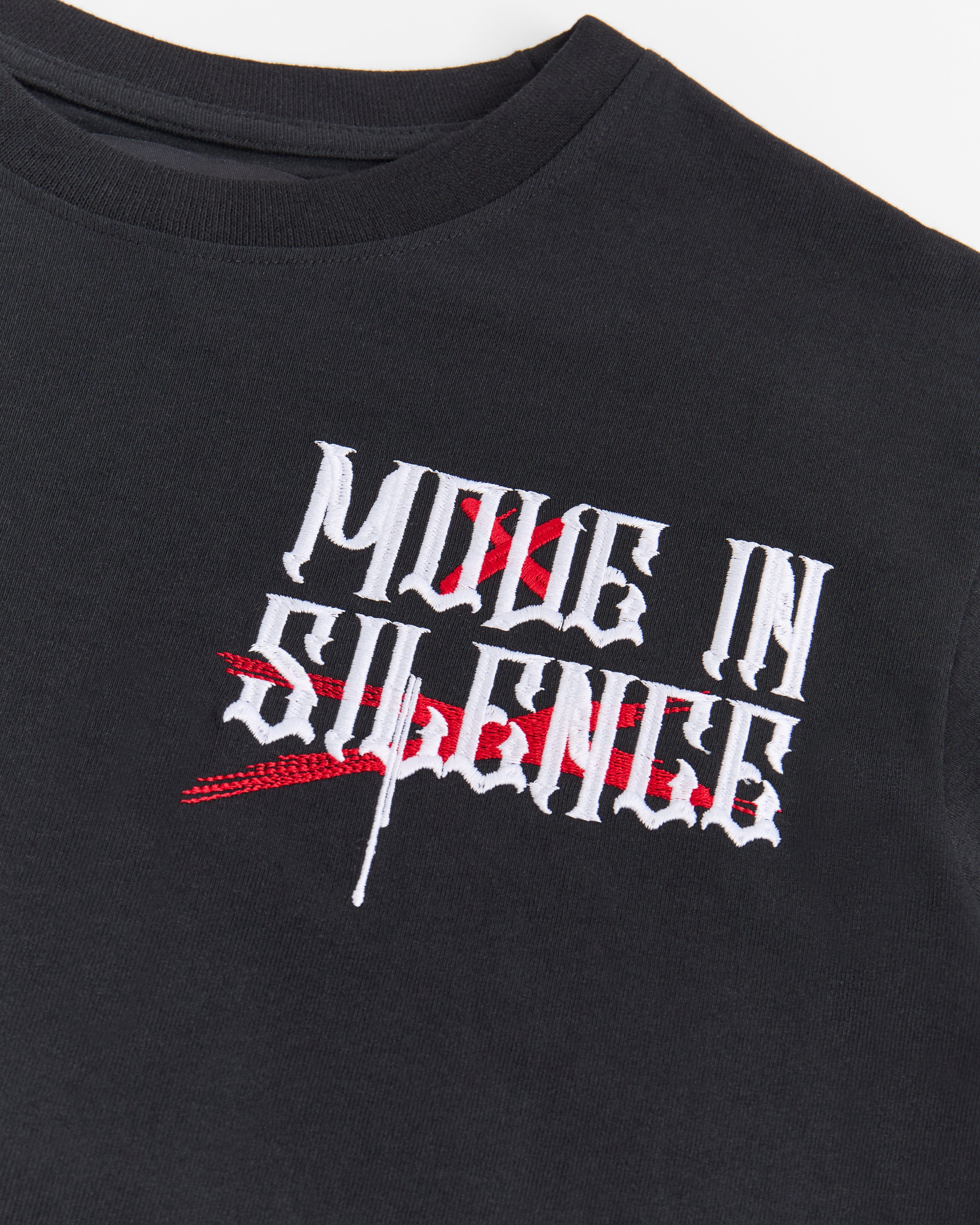 Move In Silence Embroidered Short Sleeve Tee - Black