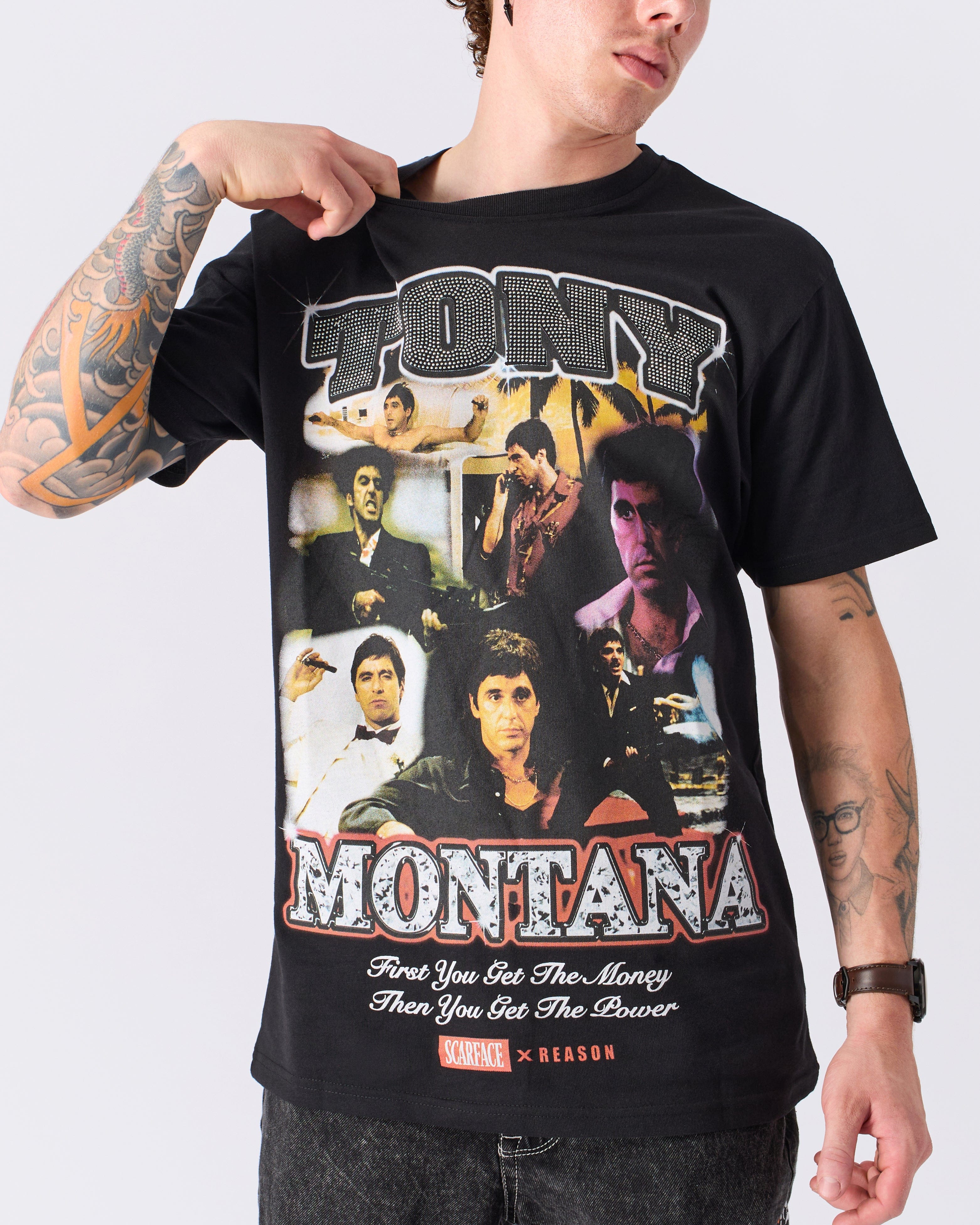 Scarface Tony Rhinestone Short Sleeve Tee - Black