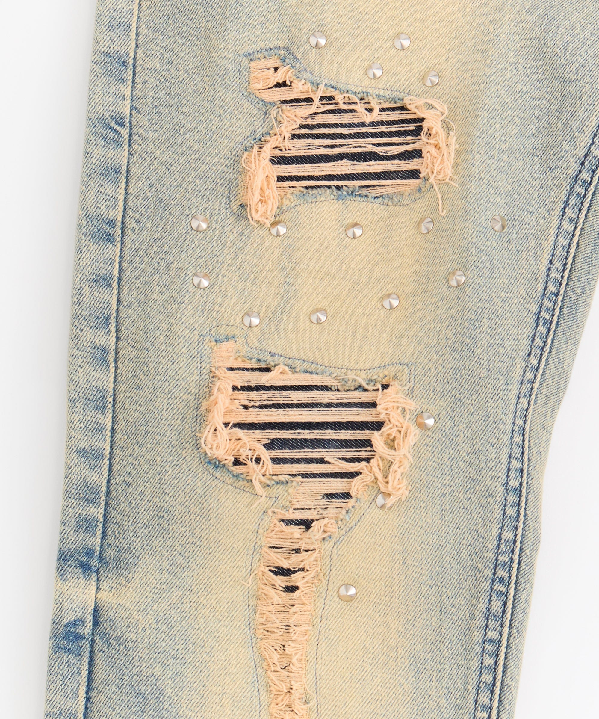 Studded Distress Denim Jeans - Blue