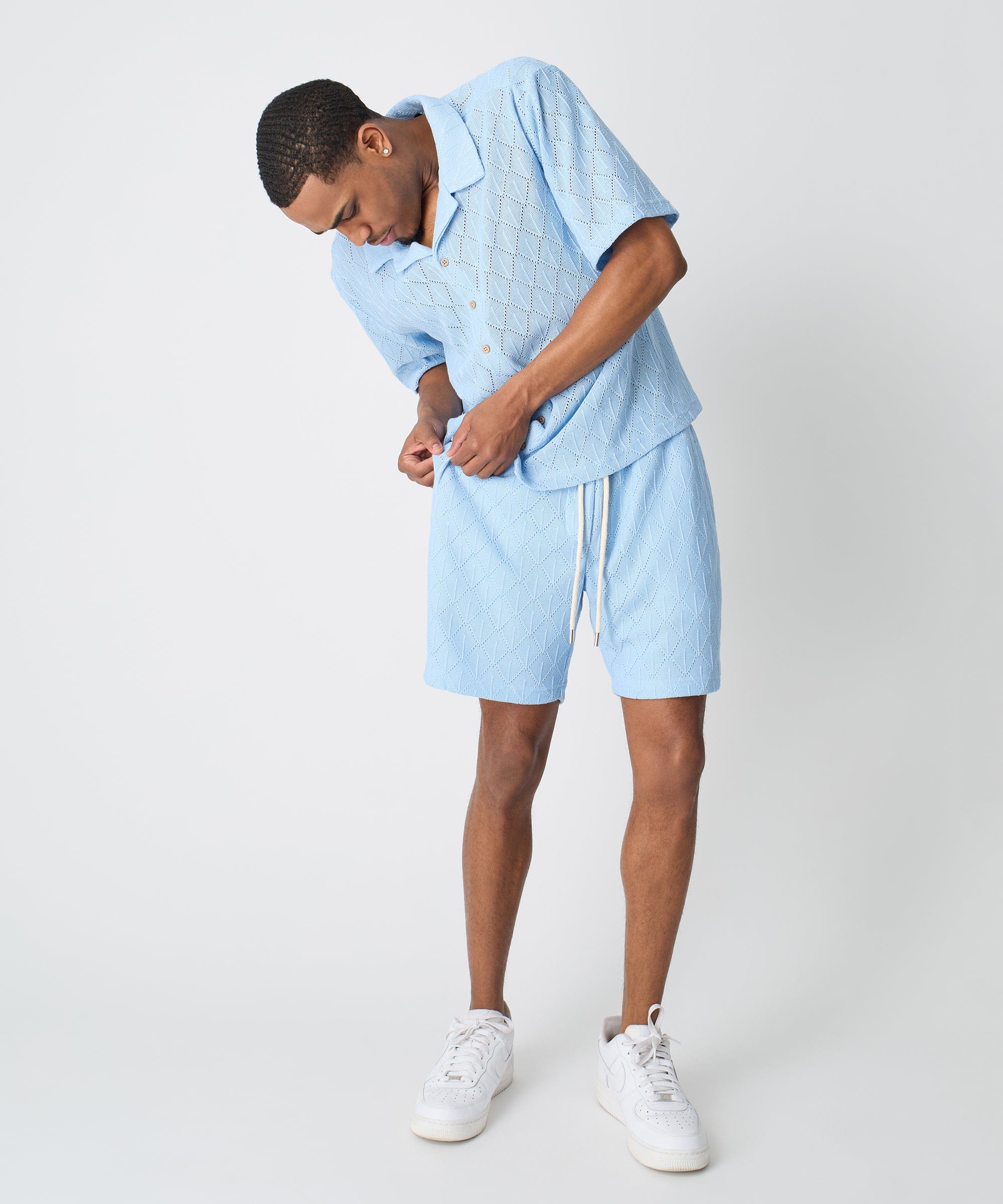 Diamond Plate Towel Shorts - Light Blue