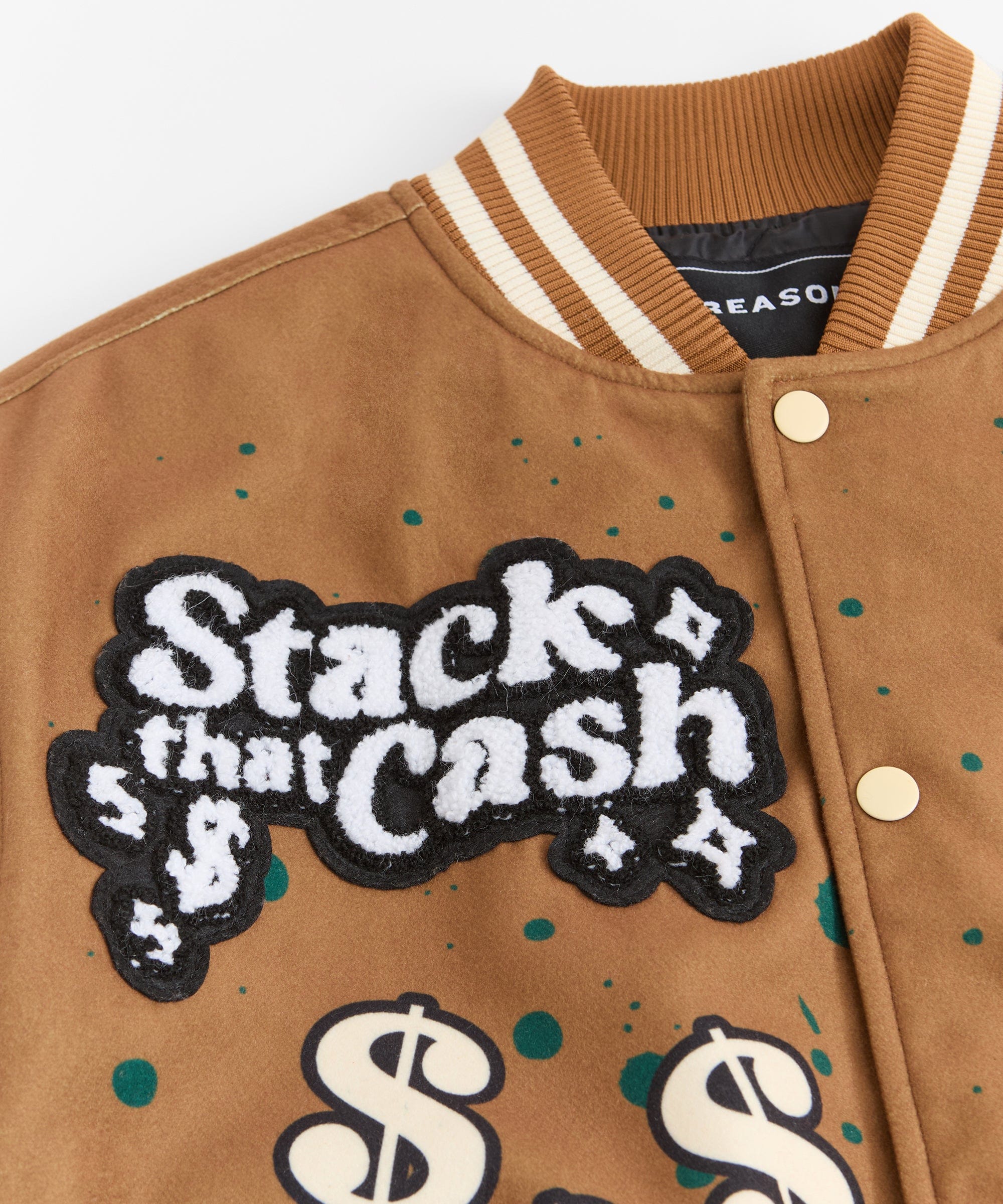 Cash Chenille Patched Varsity Jacket - Brown