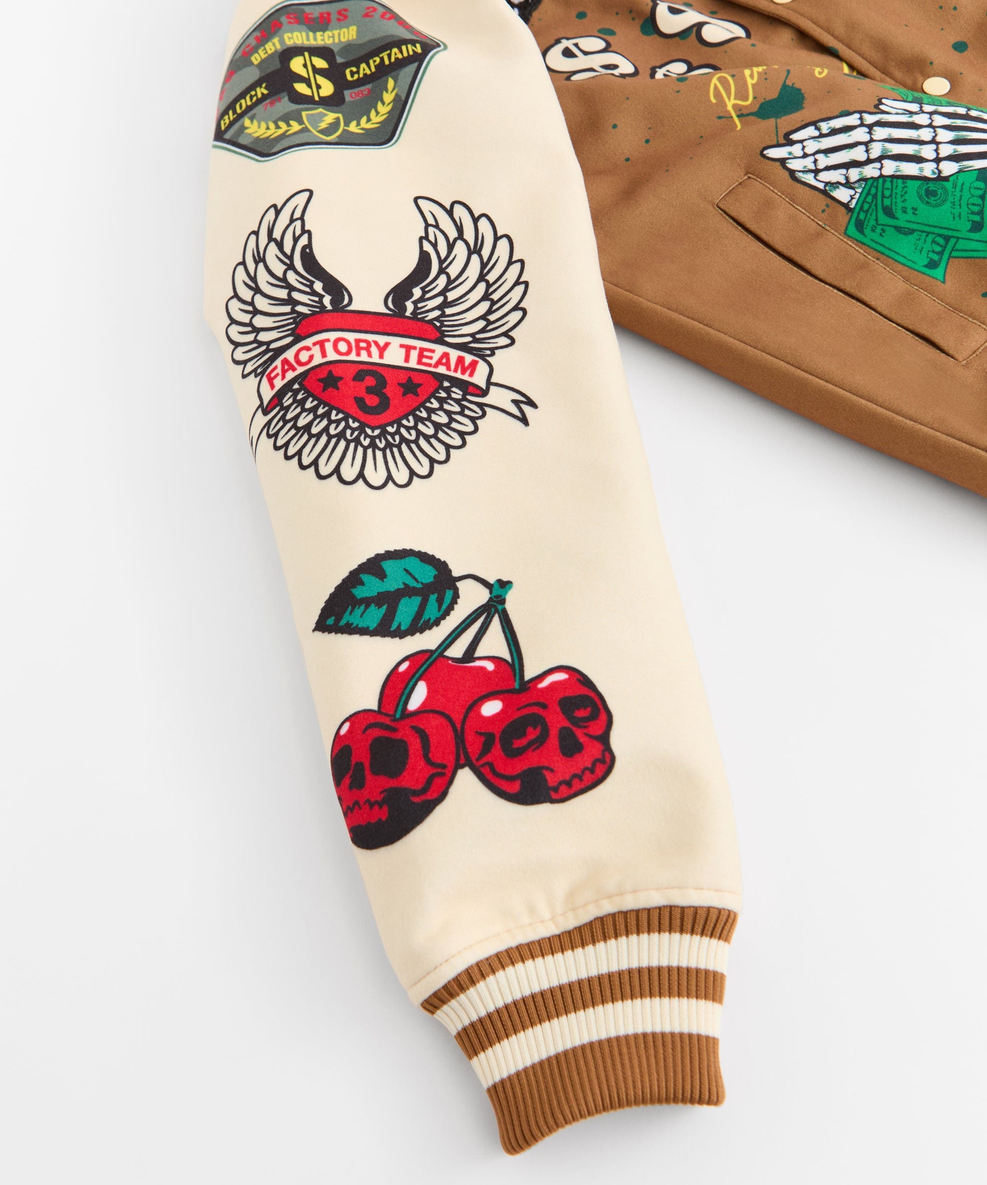 Cash Chenille Patched Varsity Jacket - Brown