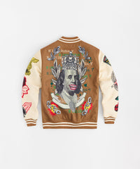 Cash Chenille Patched Varsity Jacket - Brown