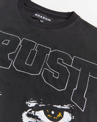 Trust No One Chenille Patched Short Sleeve Tee - Black