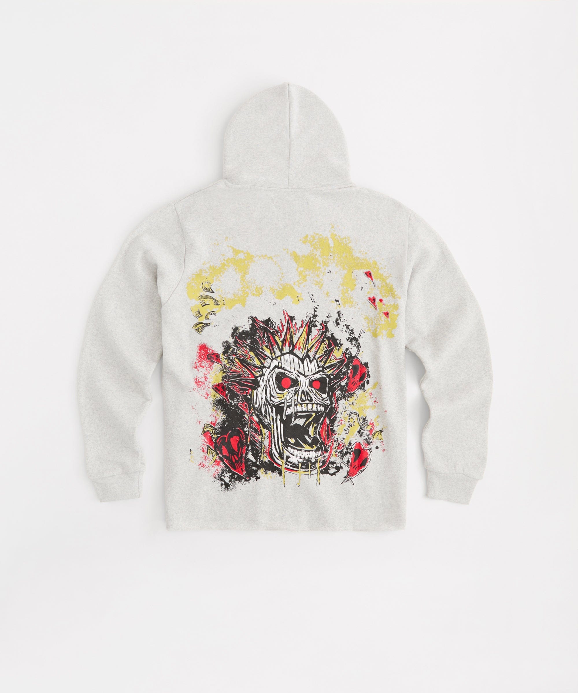 Beware Embroidered Skull Hoodie - Grey