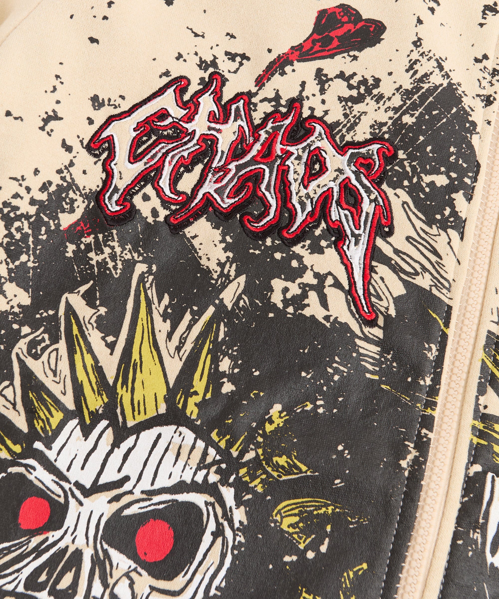 Beware Embroidered Skull Hoodie - Khaki