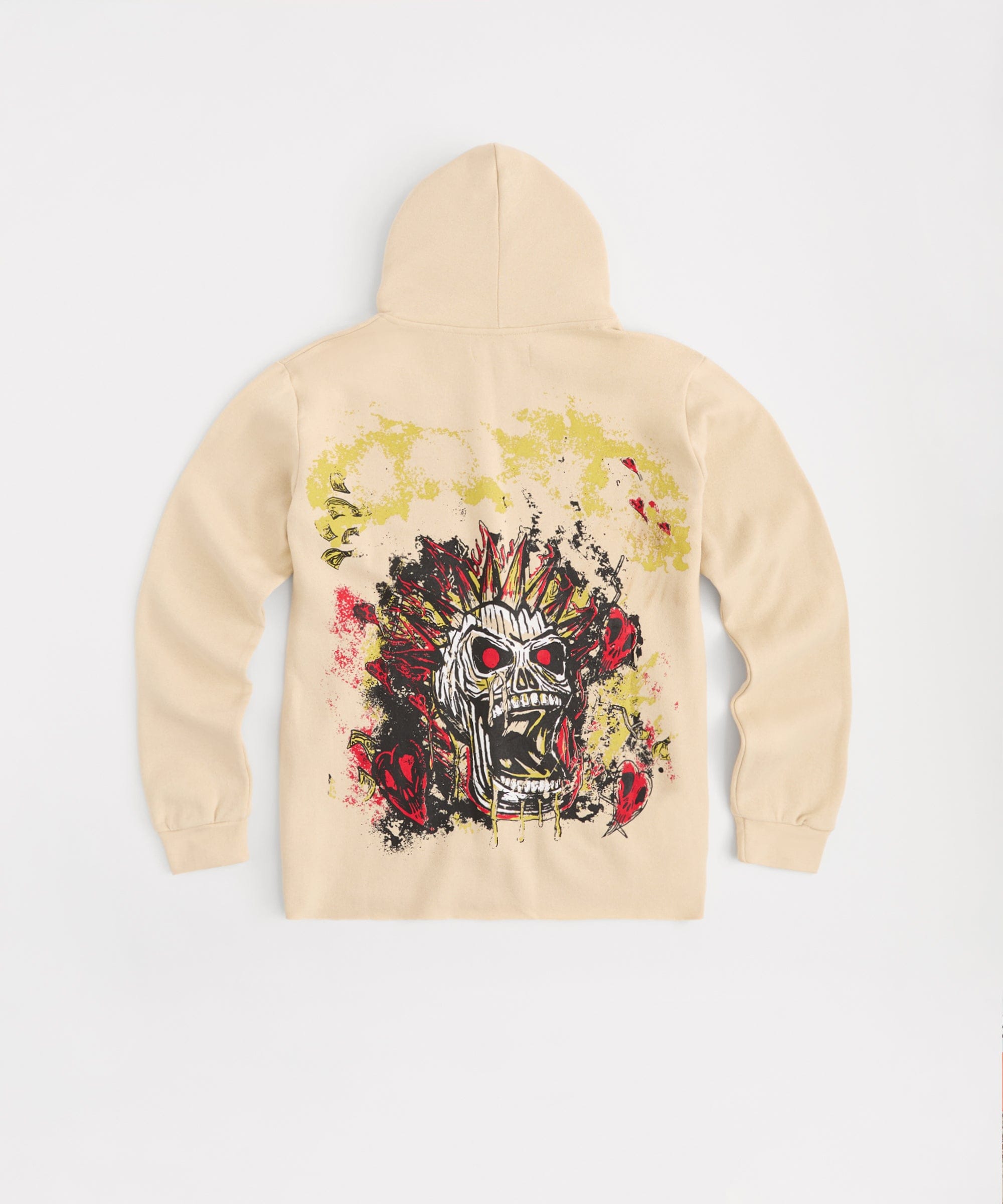 Beware Embroidered Skull Hoodie - Khaki