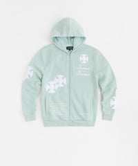 Rebellion Chenille Patched Zip Up Hoodie - Medium Blue