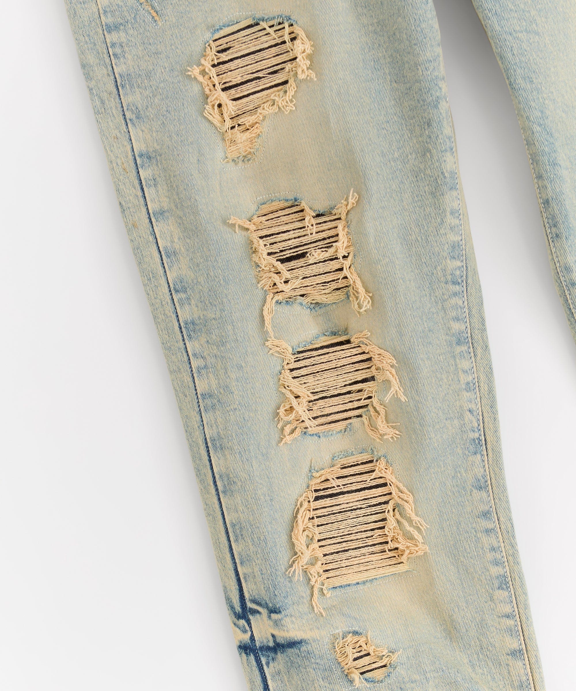 Rip And Repair Washed Denim Jeans - Light Blue