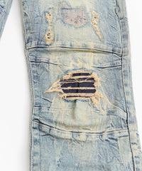 Rip And Repair Washed Denim Jeans - Light Blue