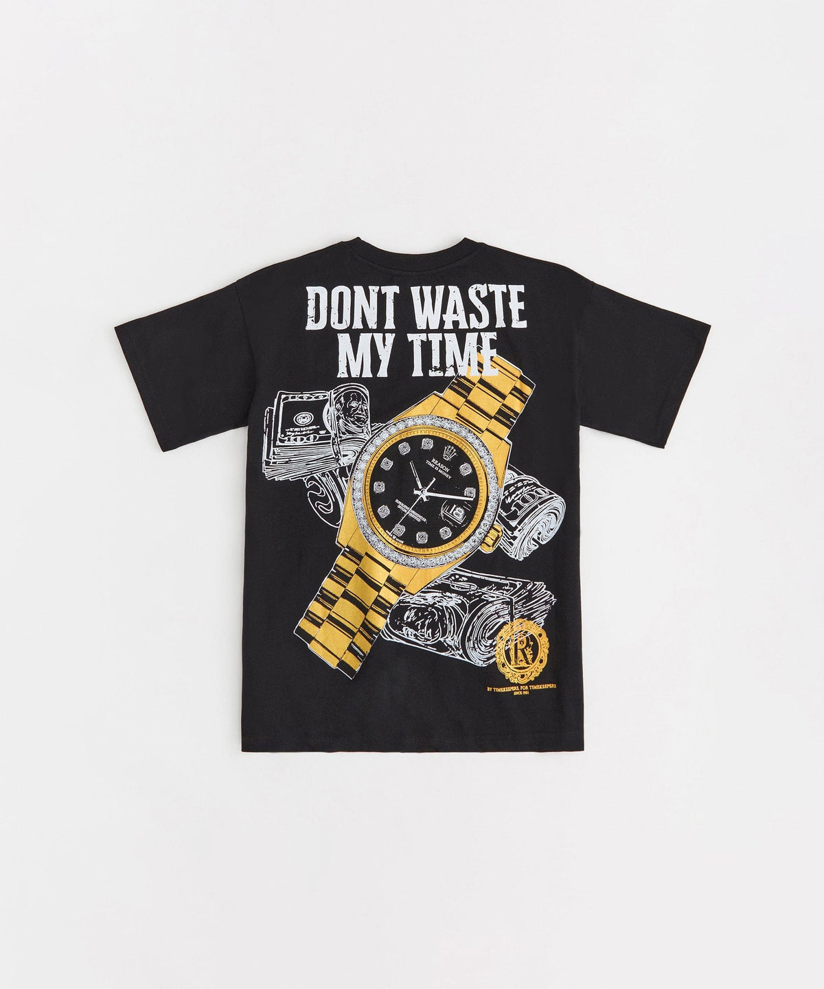 Time Is Money Rhinestone Short Sleeve Tee - Black