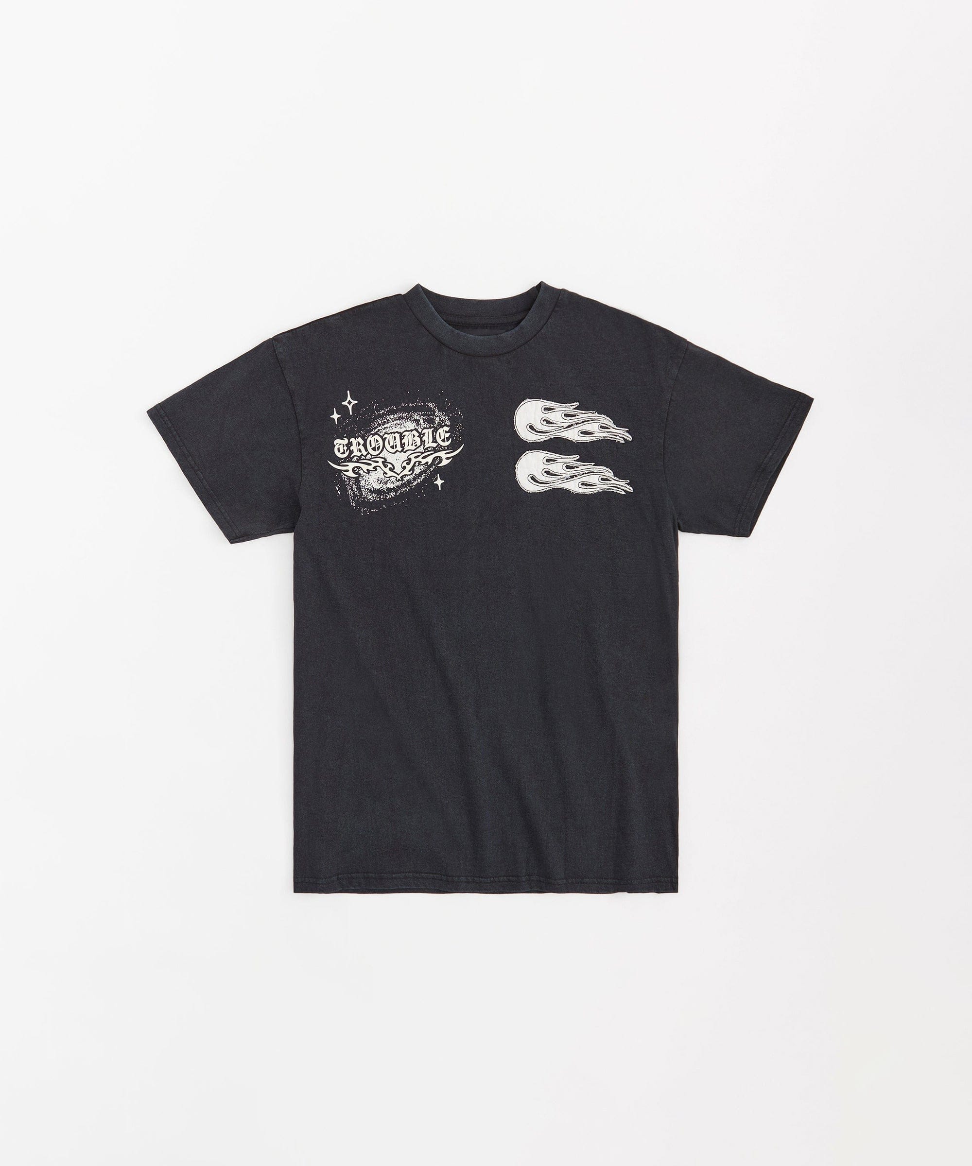 Trouble Applique Short Sleeve Tee - Black