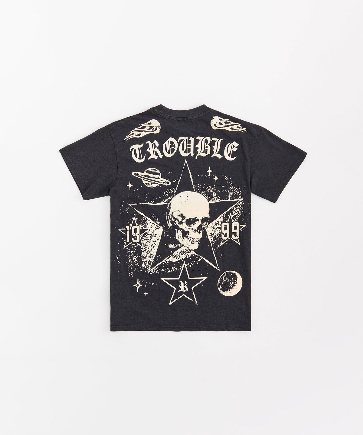 Trouble Applique Short Sleeve Tee - Black