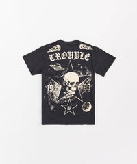 Trouble Applique Short Sleeve Tee - Black