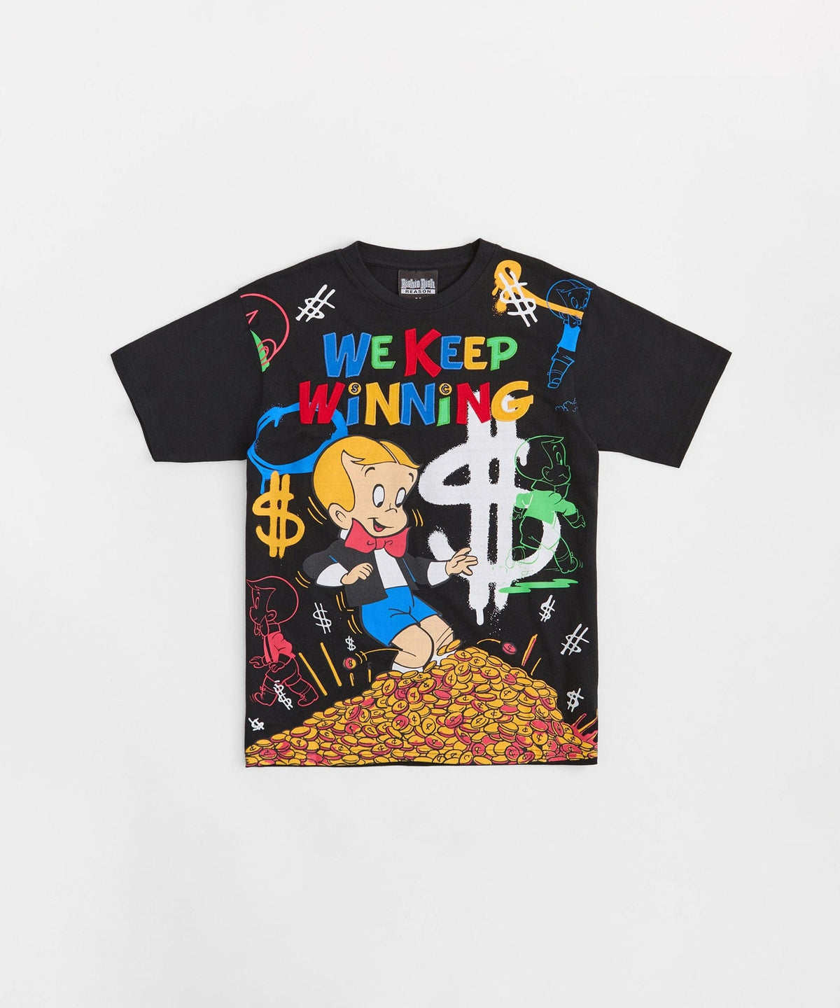 Richie Rich We Keep Winning Applique Short Sleeve Tee - Black