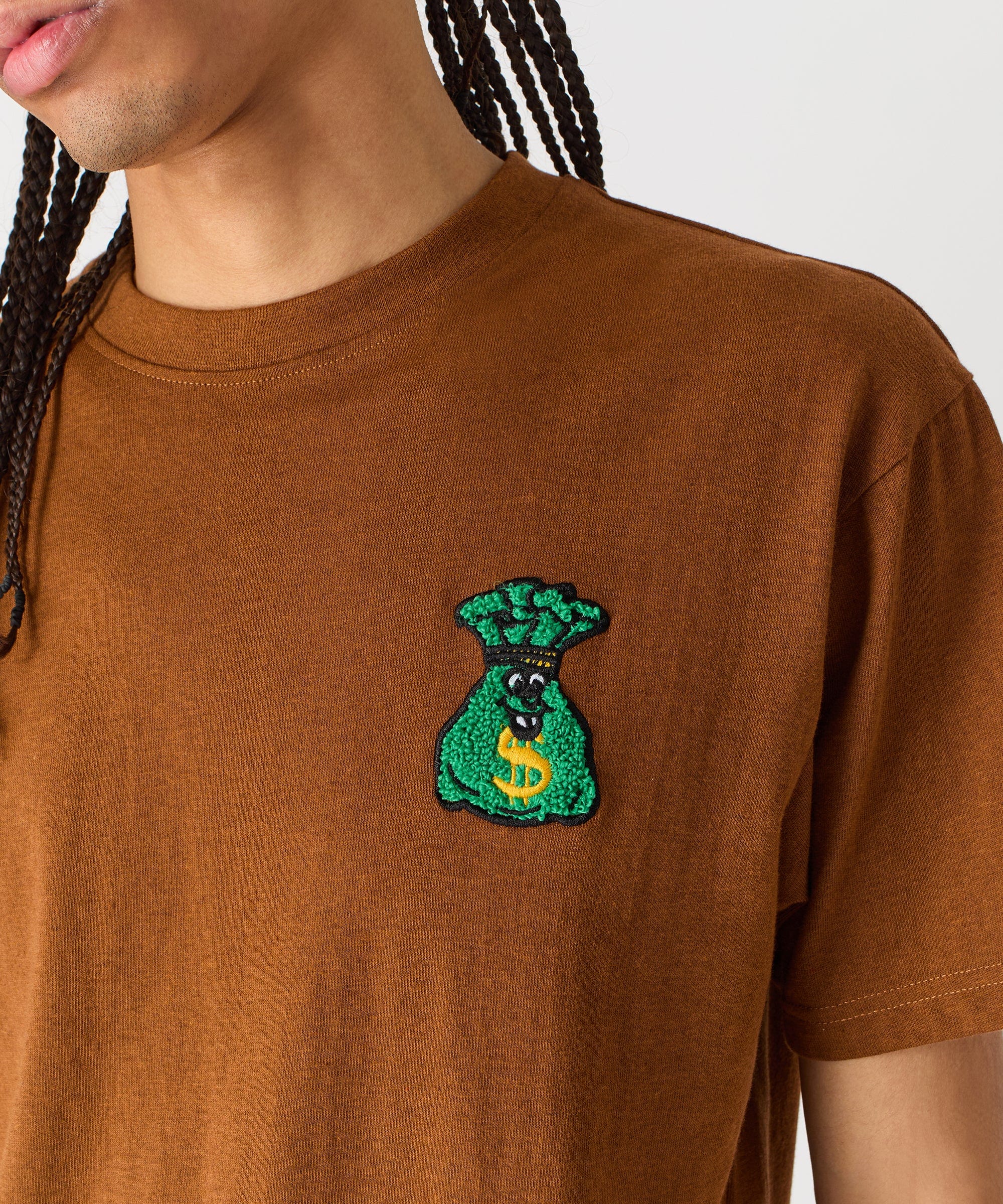 Money Bags Chenille Patch Short Sleeve Tee - Khaki