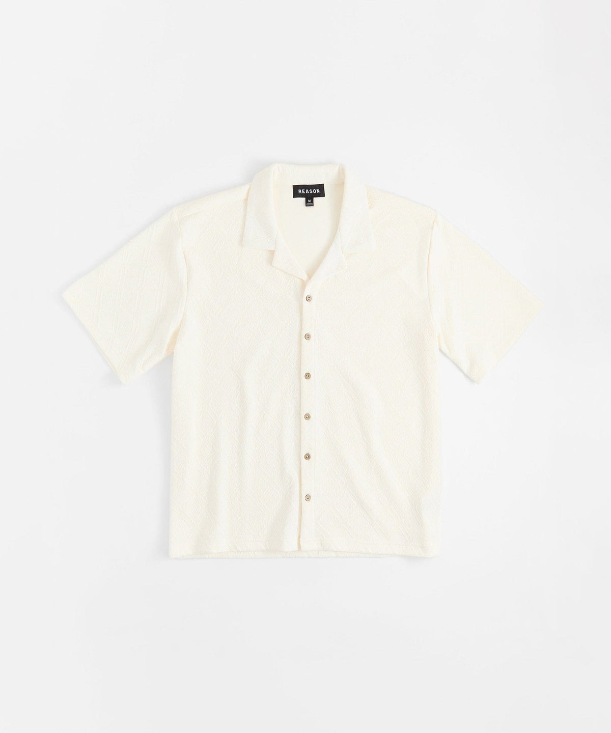 Textured Knit Short Sleeve Button Down Shirt - Light Beige