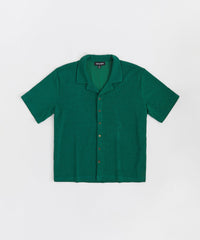 Jacquard Textured Knit Short Sleeve Button Down Shirt - Green