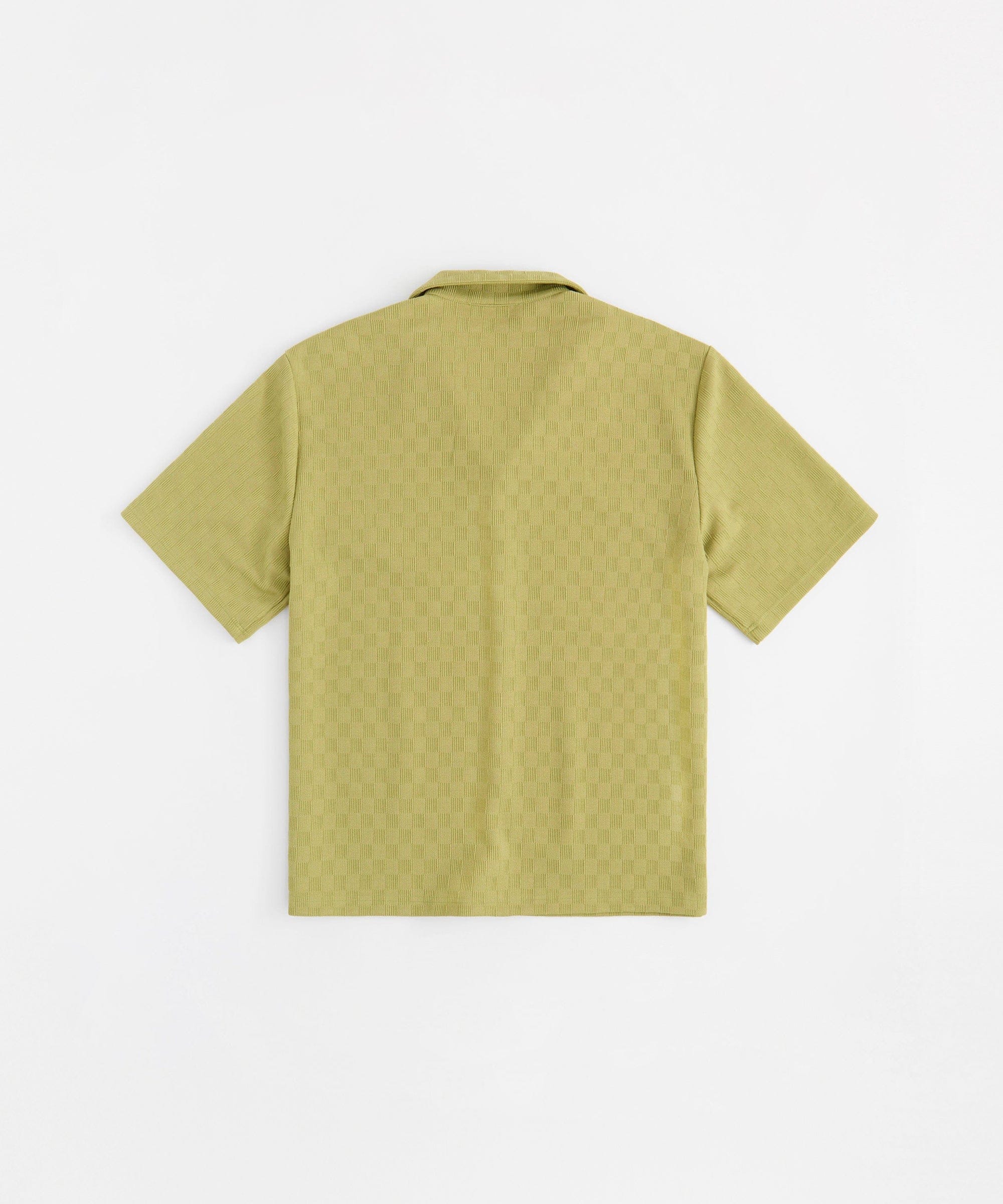 Jacquard Textured Knit Short Sleeve Button Down Shirt - Olive Green