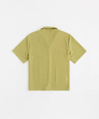 Jacquard Textured Knit Short Sleeve Button Down Shirt - Olive Green