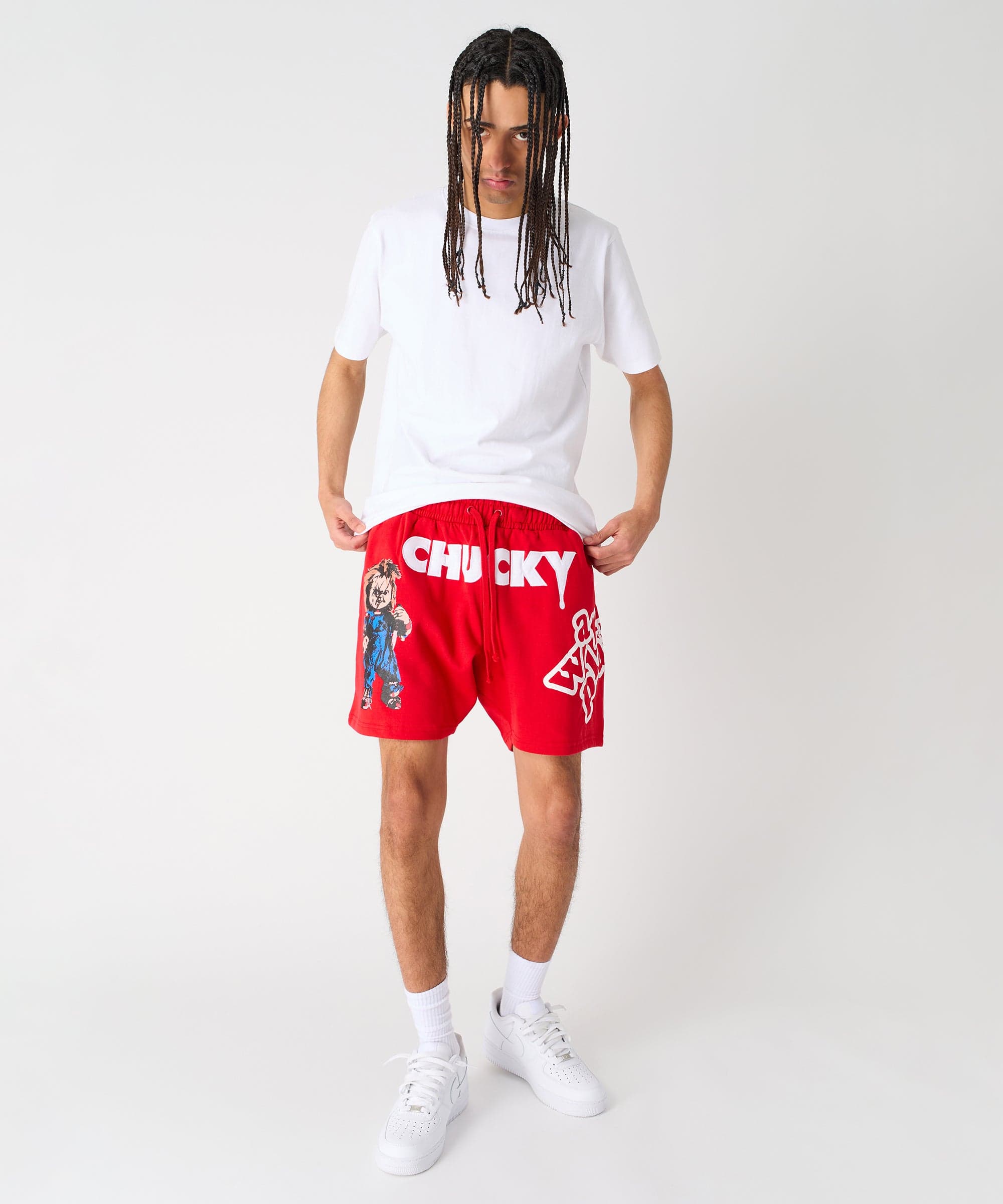 Chucky Horror Embroidered Fleece Short - Red