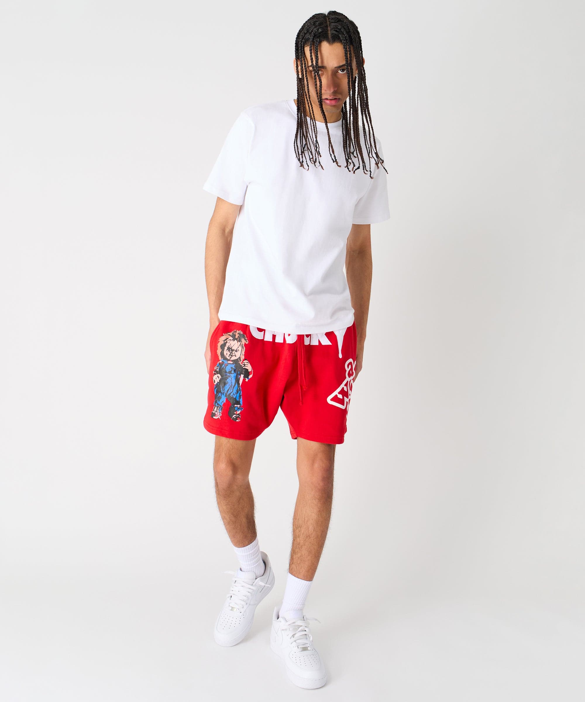 Chucky Horror Embroidered Fleece Short - Red