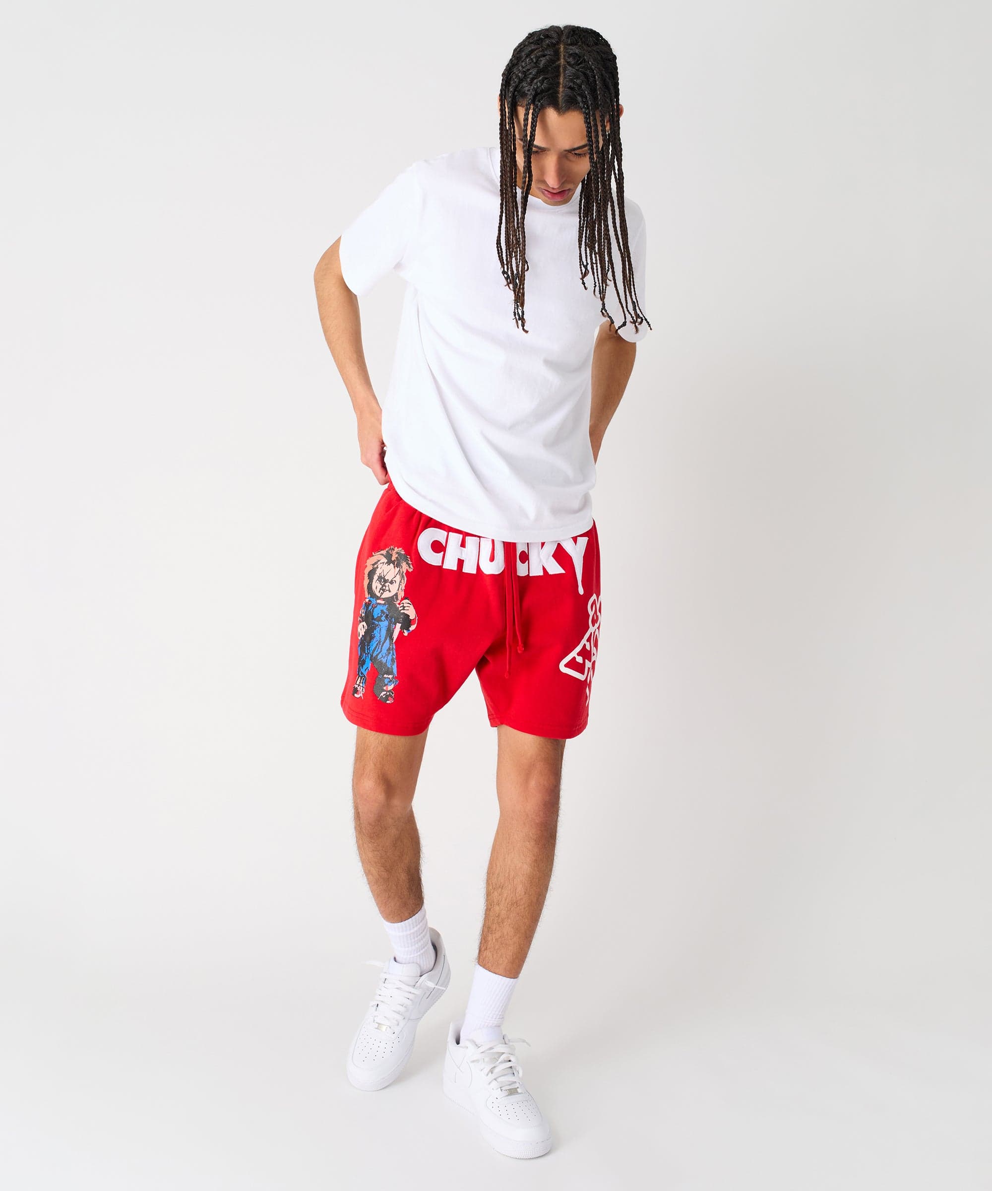 Chucky Horror Embroidered Fleece Short - Red