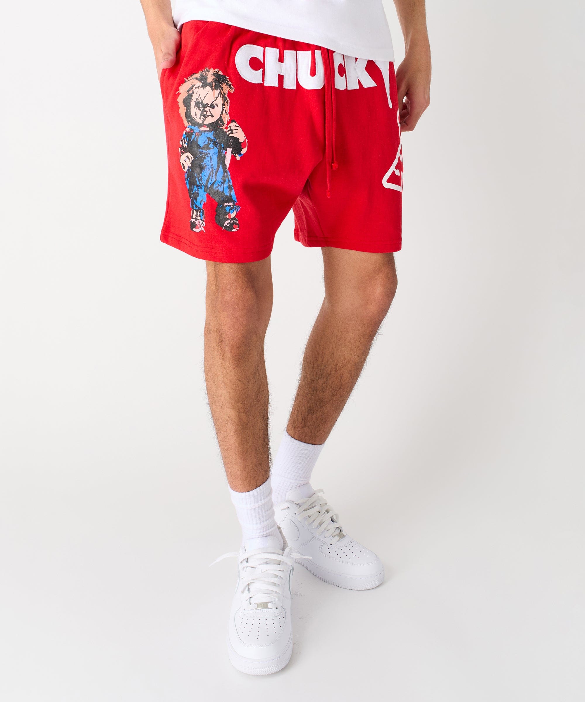 Chucky Horror Embroidered Fleece Short - Red