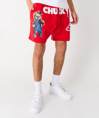 Chucky Horror Embroidered Fleece Short - Red