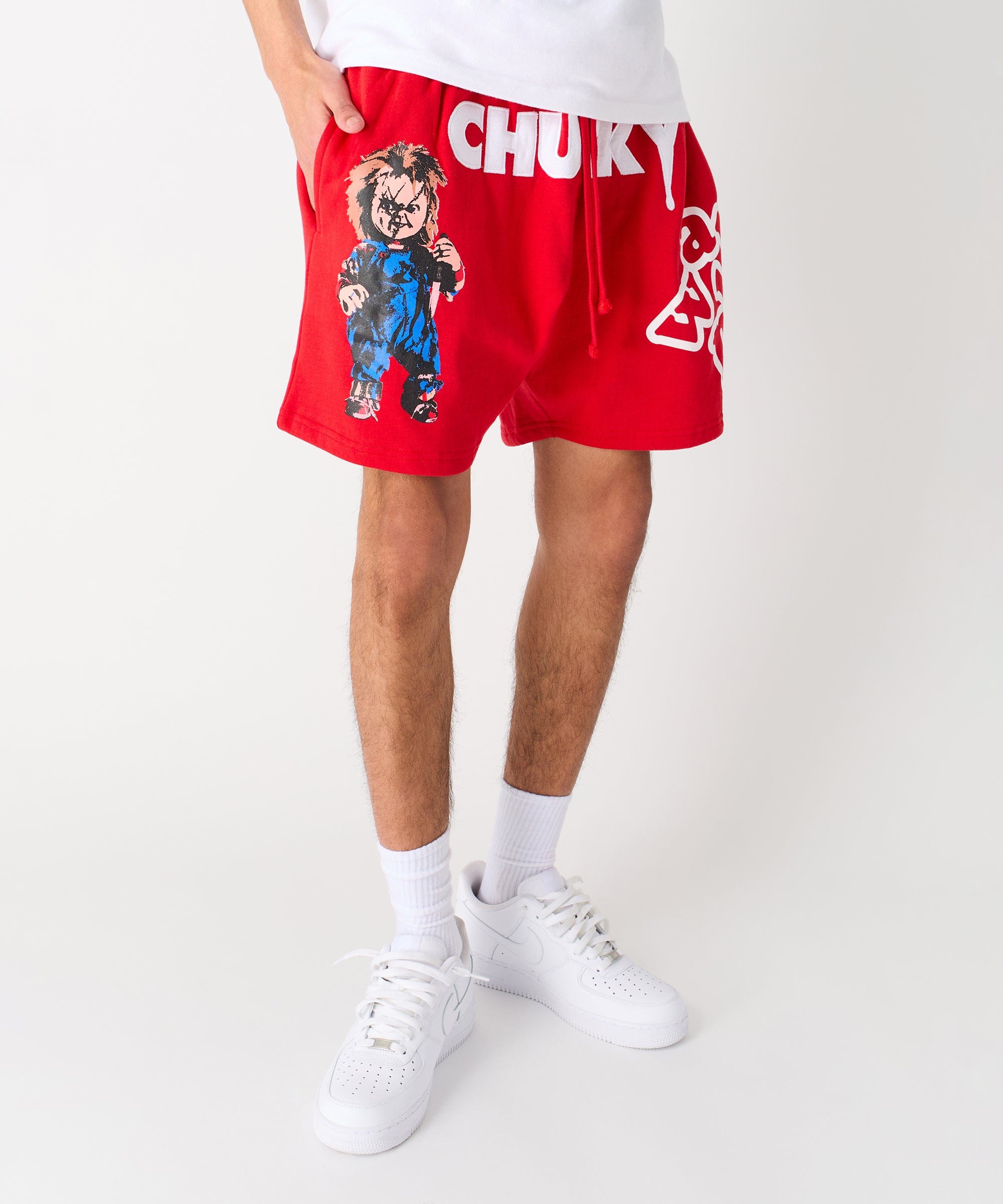 Chucky Horror Embroidered Fleece Short - Red