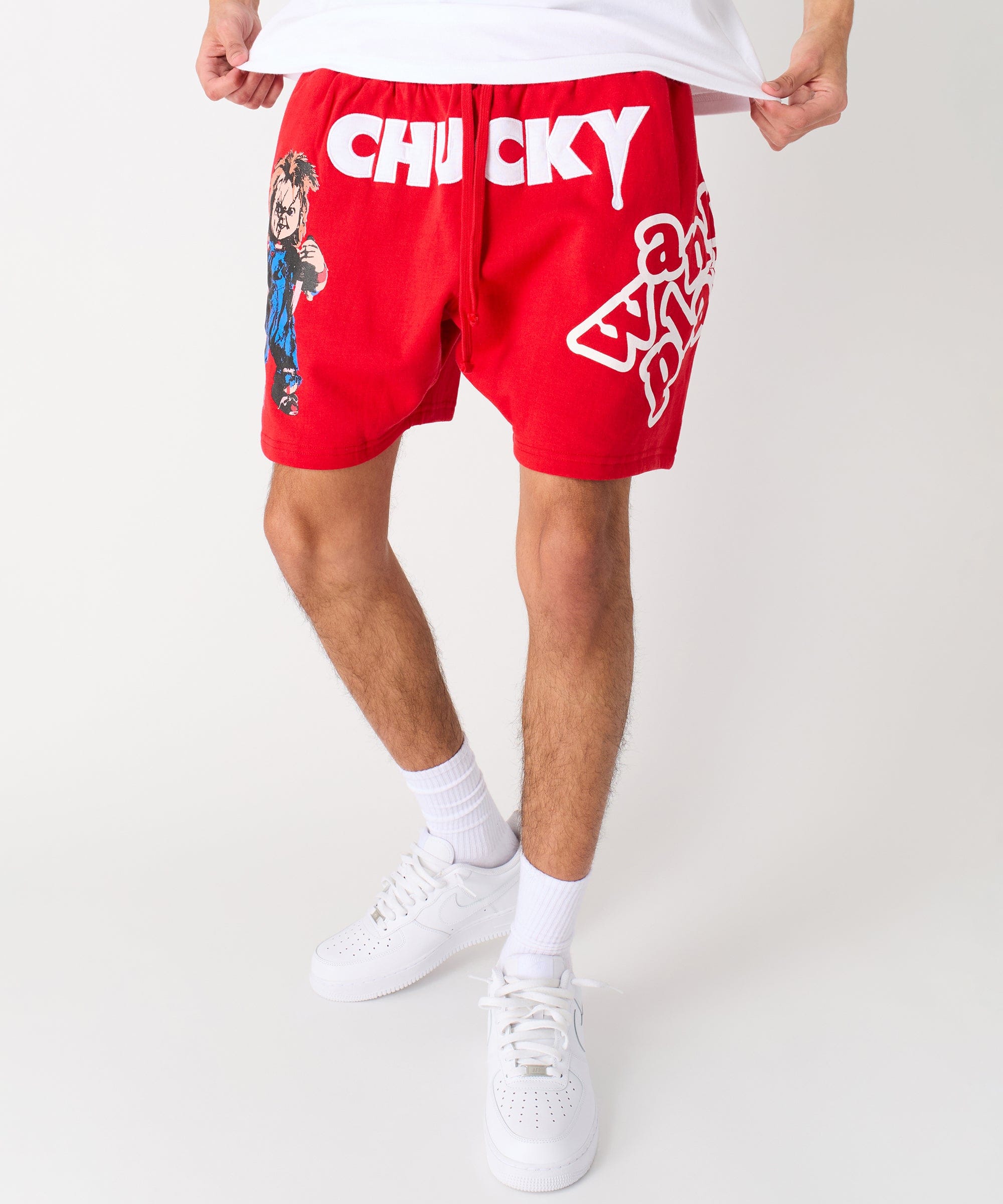 Chucky Horror Embroidered Fleece Short - Red