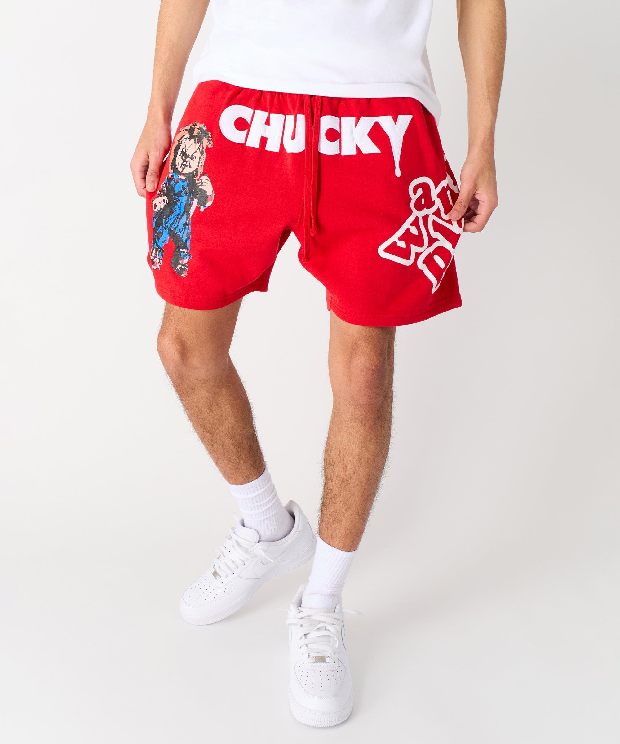 Chucky Horror Embroidered Fleece Short - Red