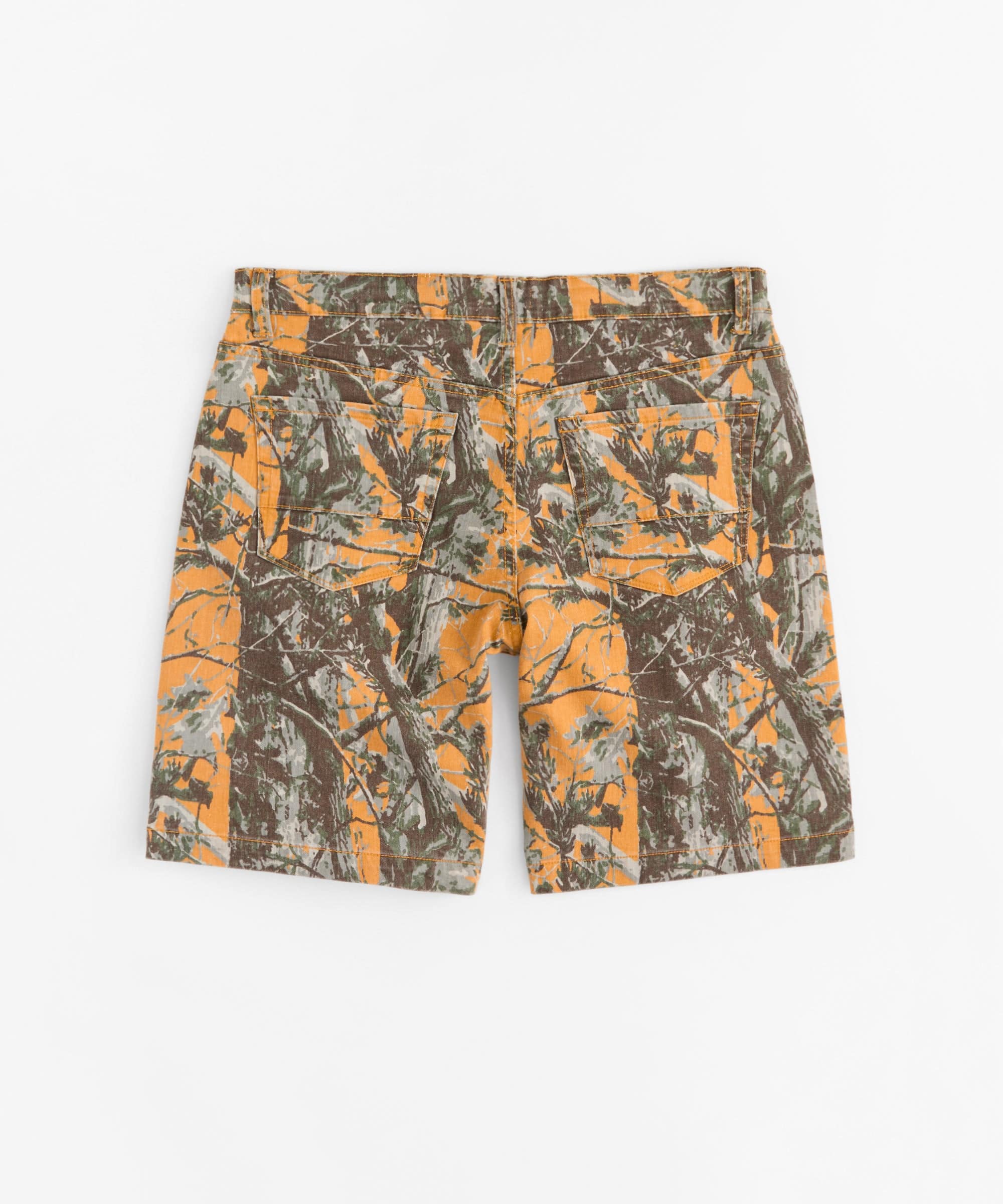 Destroyed Denim Camo Shorts - Orange