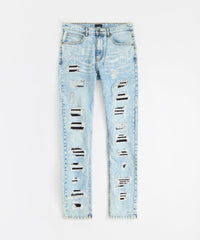 Destroyed Rip and Repair Denim Jeans - Light Blue