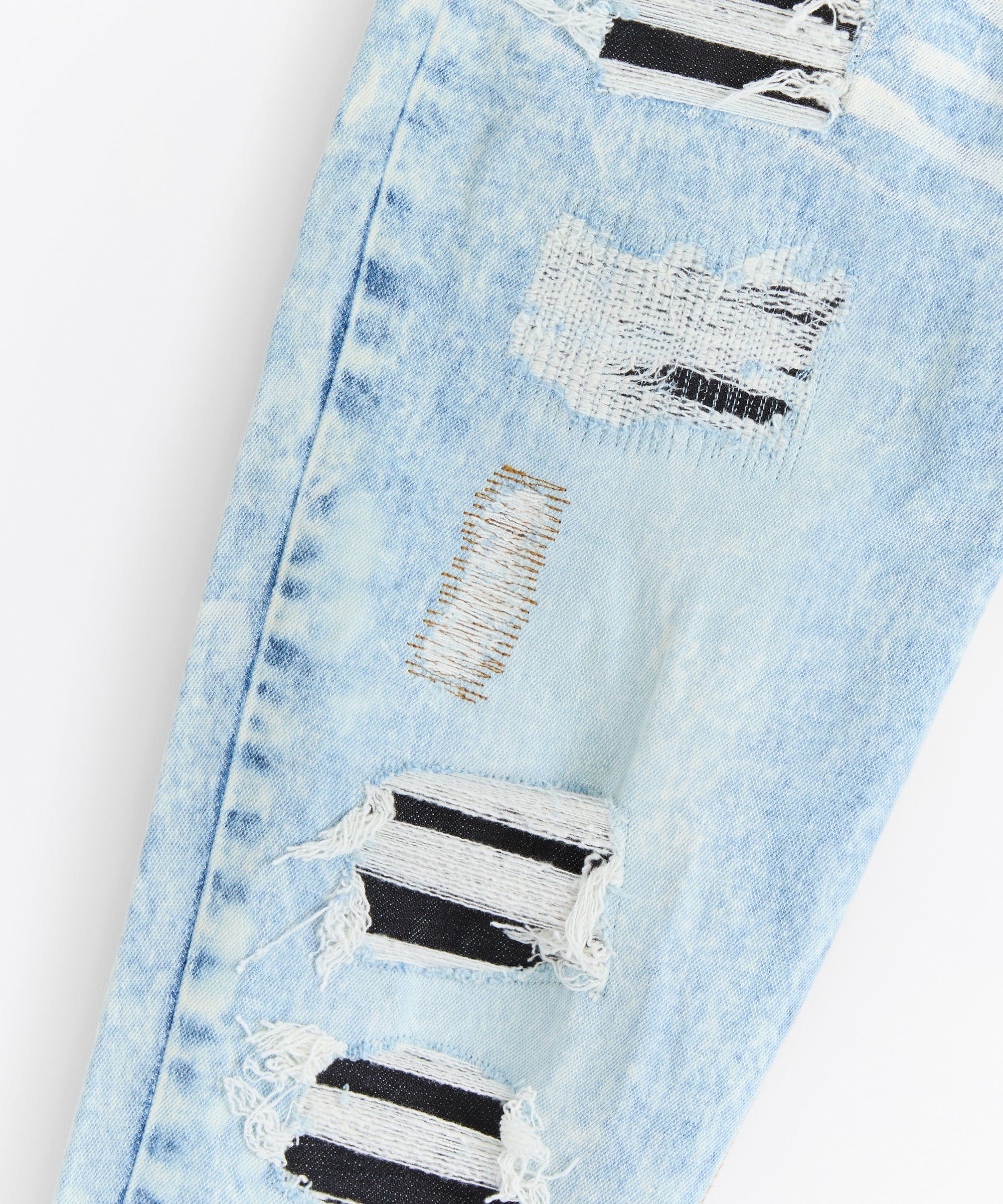 Destroyed Rip and Repair Denim Jeans - Light Blue