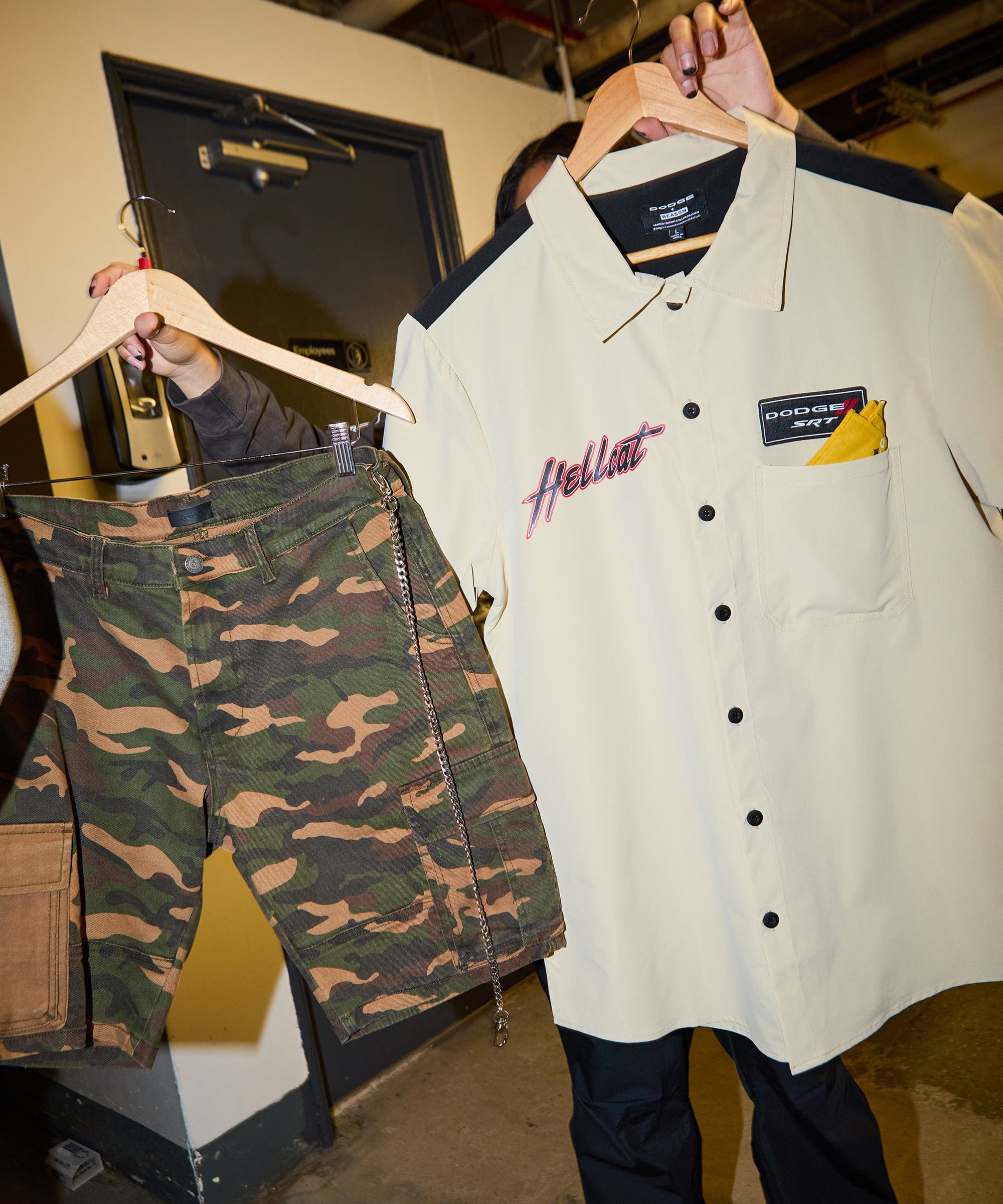 Dodge Hellcat Mechanics Short Sleeve Shirt - Khaki