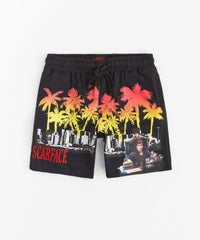 Scarface Palm Tree Embroidered Short - Black