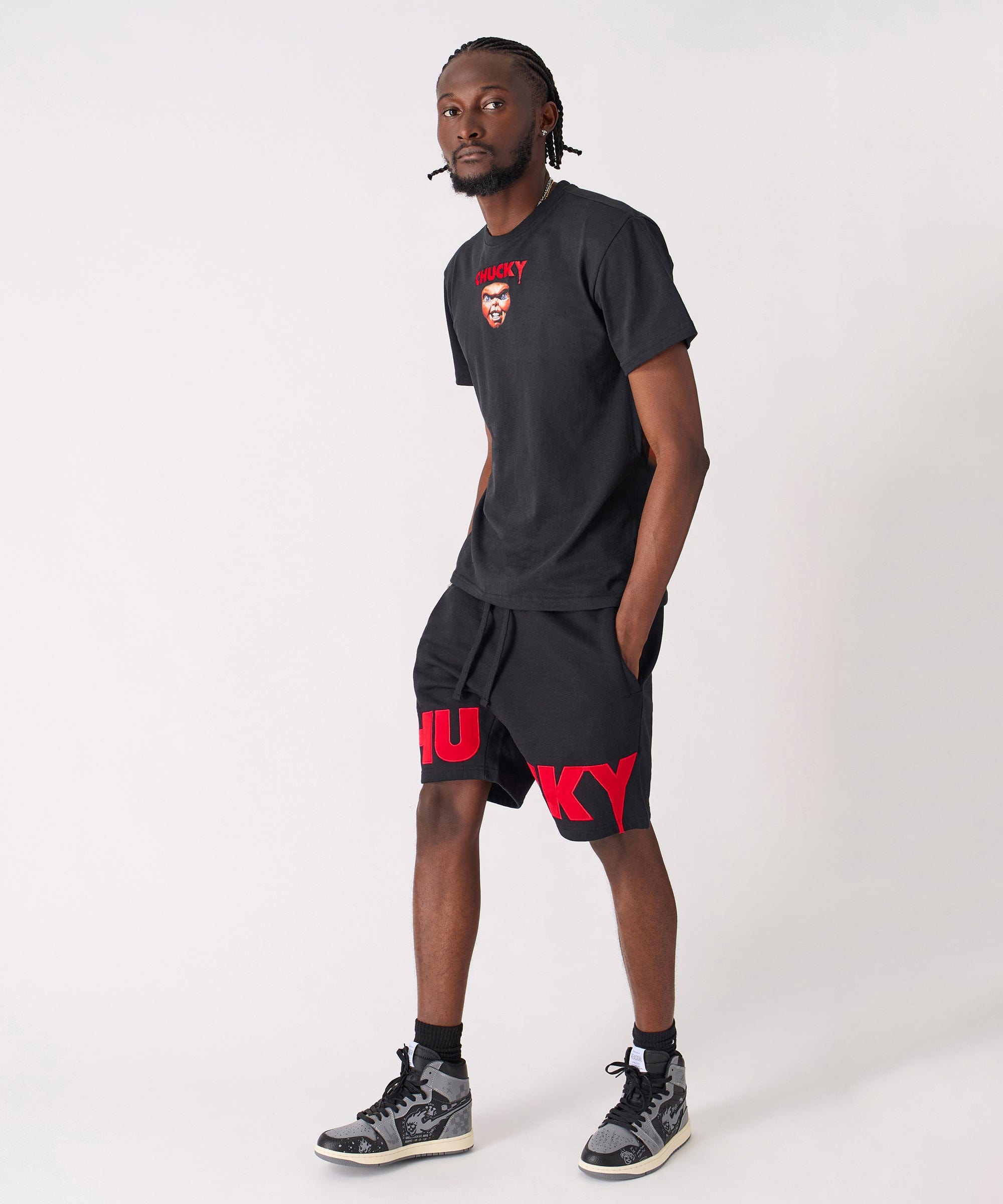 Chucky Fleece Embroidered Short - Black