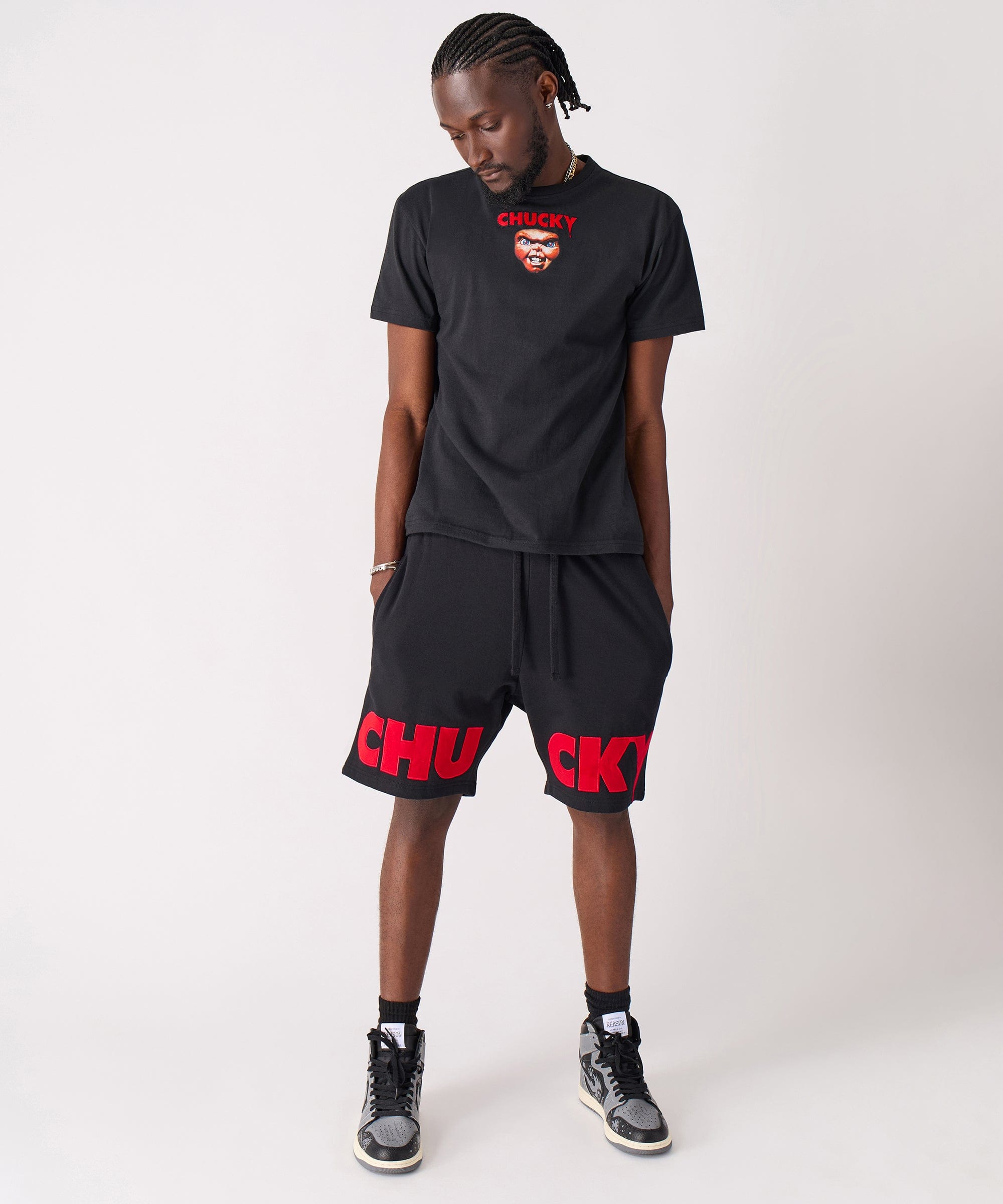 Chucky Fleece Embroidered Short - Black
