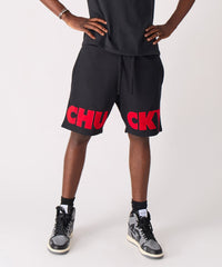 Chucky Fleece Embroidered Short - Black