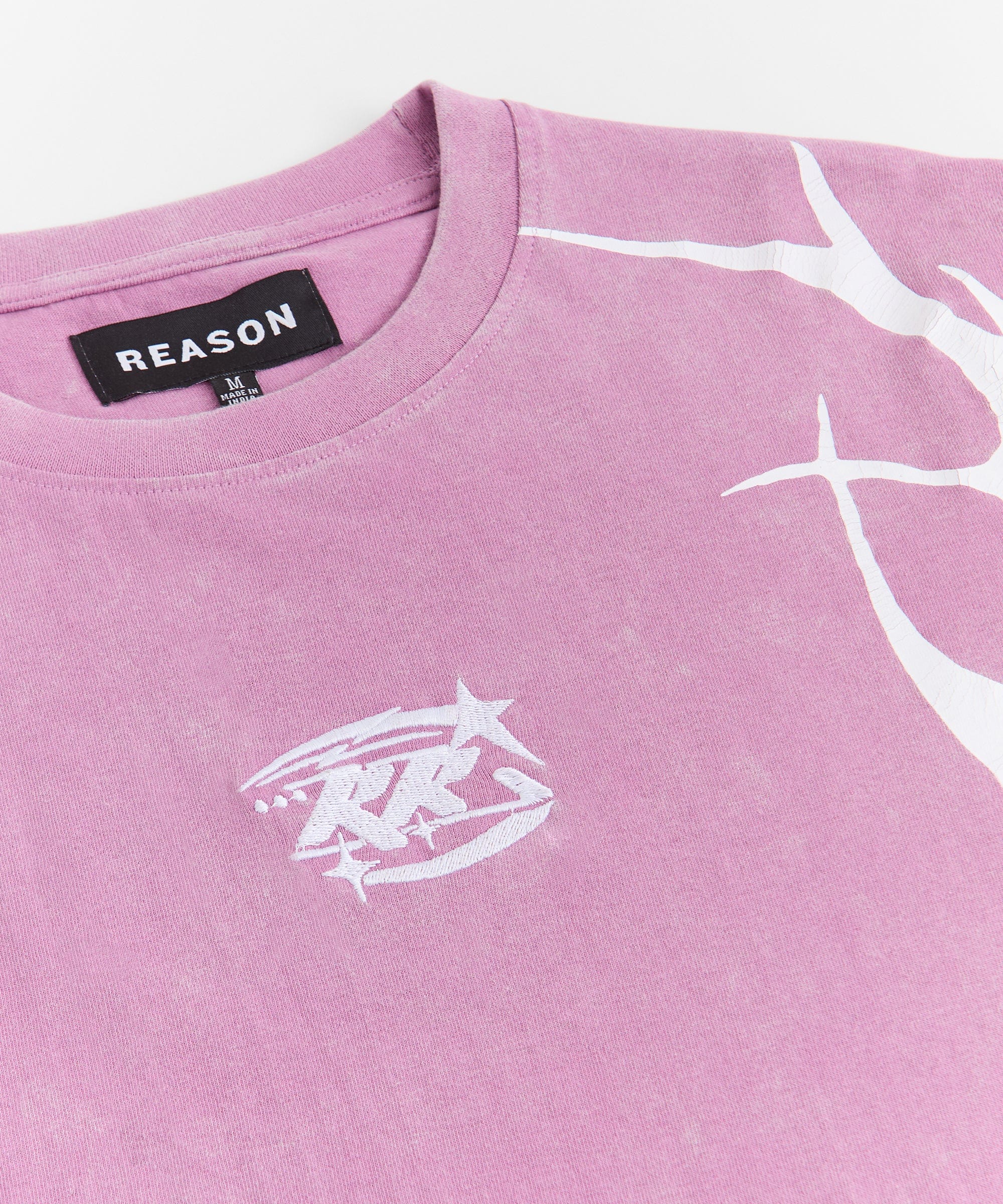 Washed Embroidered Short Sleeve Tee - Purple