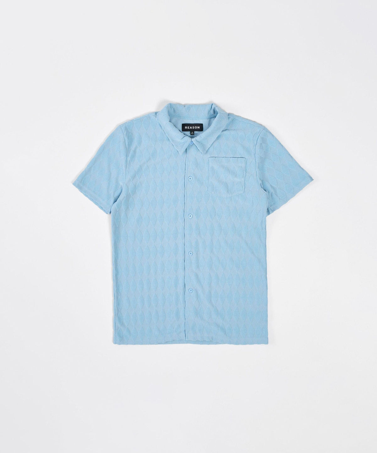 Diamond Plate Towel Color Blocked Short Sleeve Button Down Shirt - Light Blue