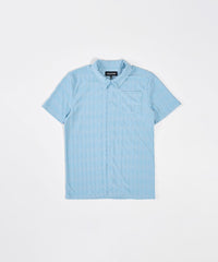 Diamond Plate Towel Color Blocked Short Sleeve Button Down Shirt - Light Blue
