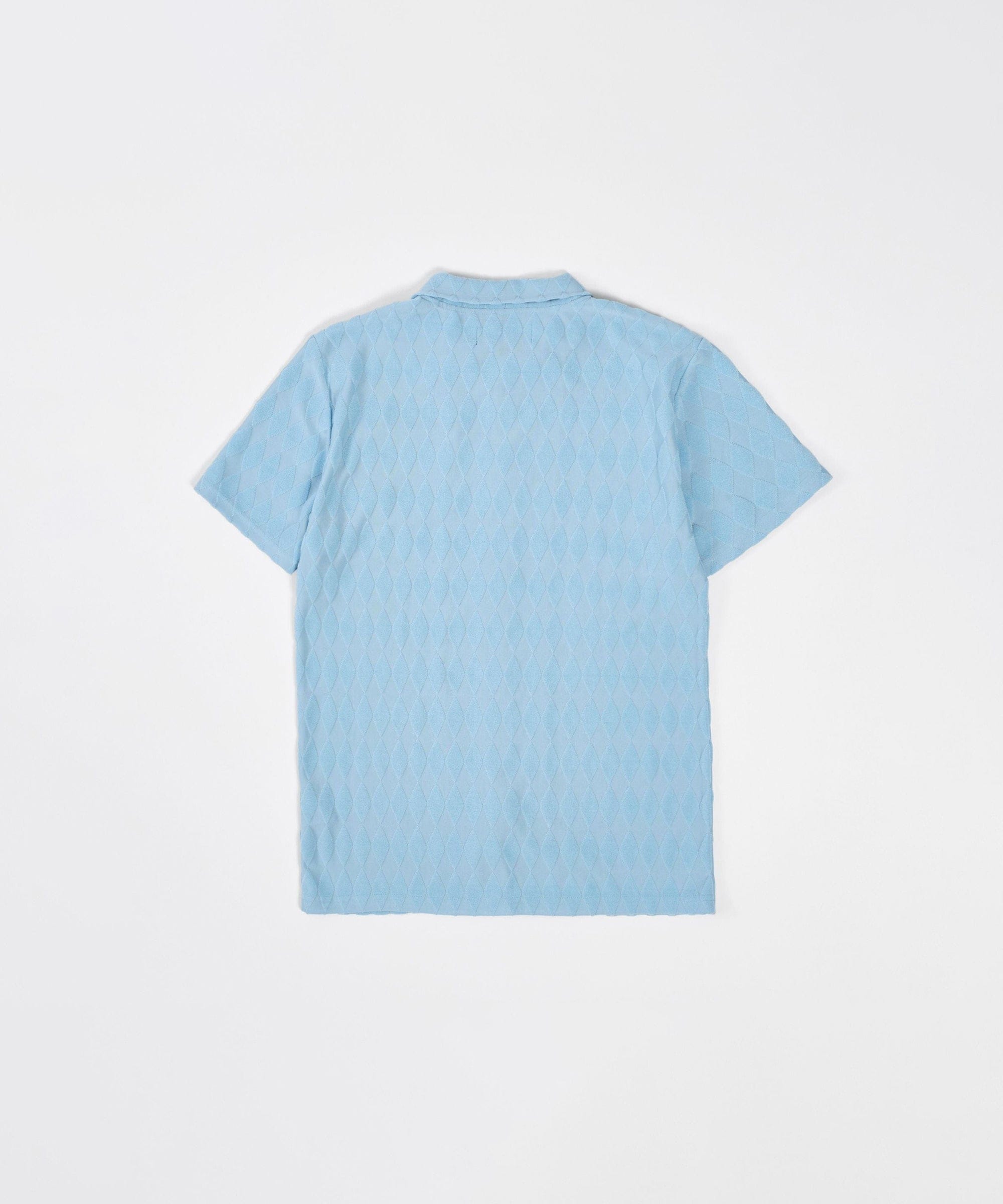 Diamond Plate Towel Color Blocked Short Sleeve Button Down Shirt - Light Blue