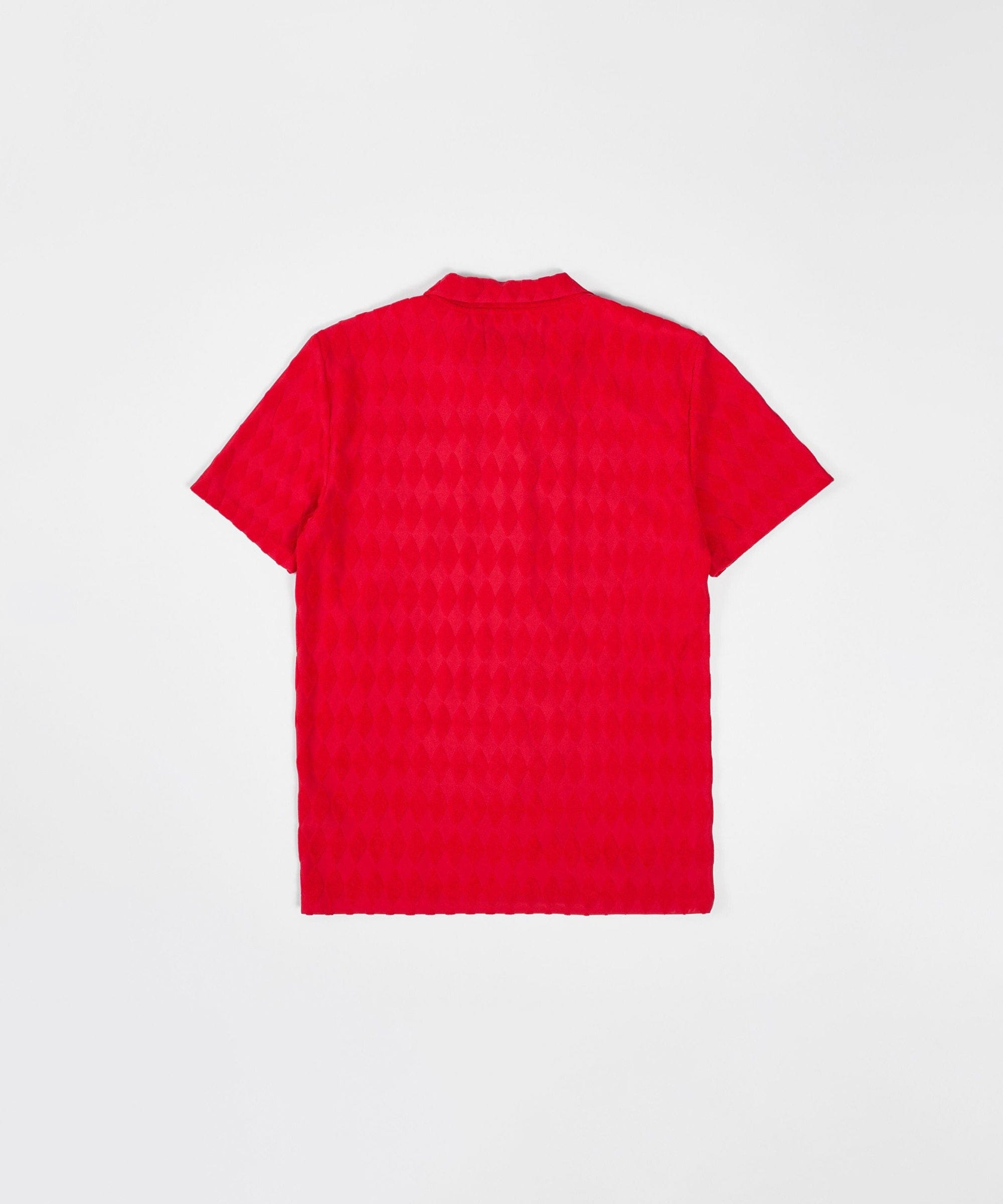 Diamond Plate Towel Color Blocked Short Sleeve Button Down Shirt - Red