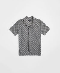 Checkerboard Towel Color Blocked Short Sleeve Button Down Shirt - Grey