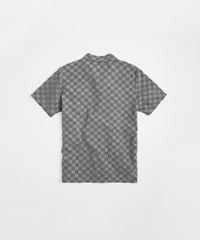 Checkerboard Towel Color Blocked Short Sleeve Button Down Shirt - Grey