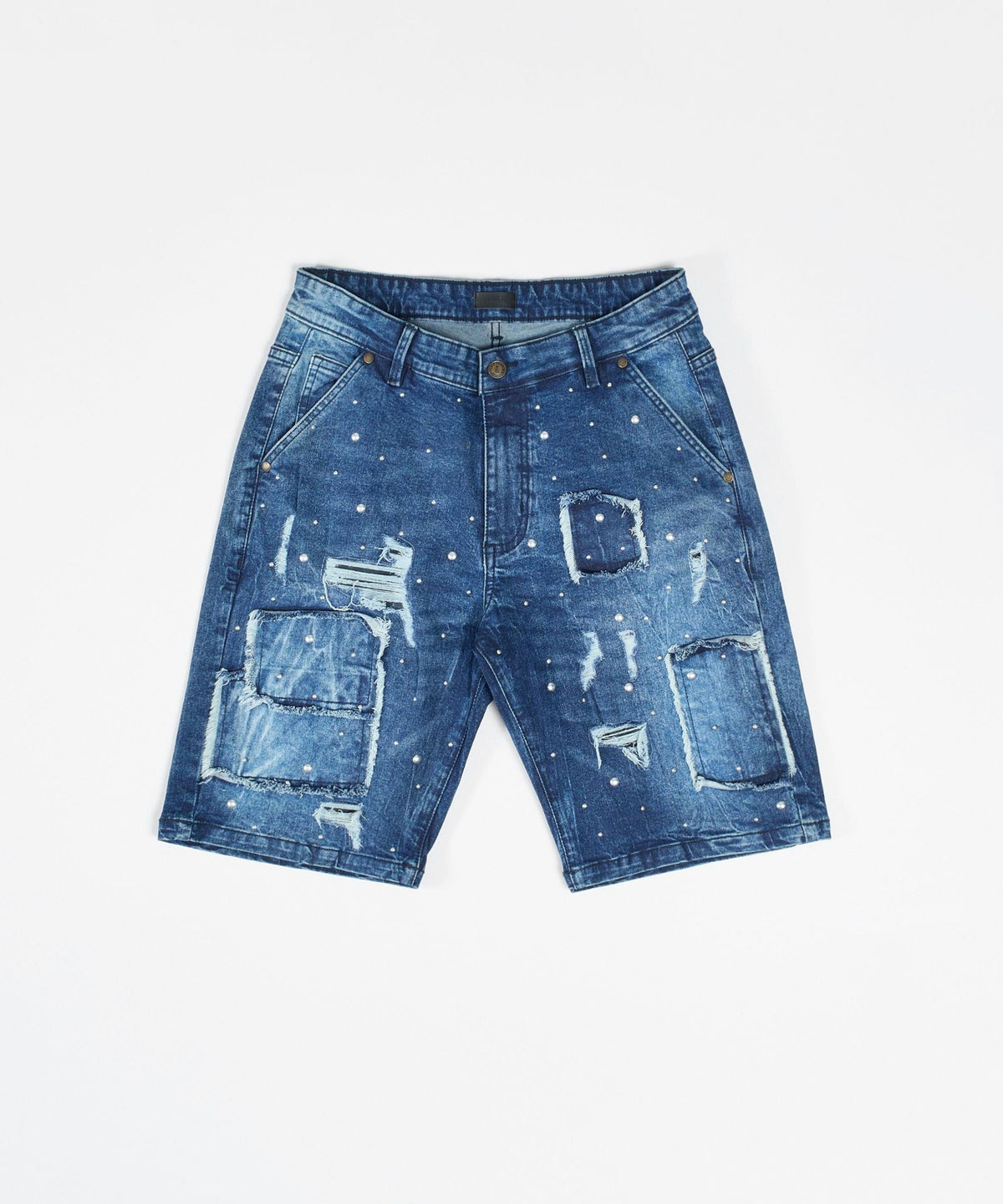 Destroyed Denim Shorts - Blue