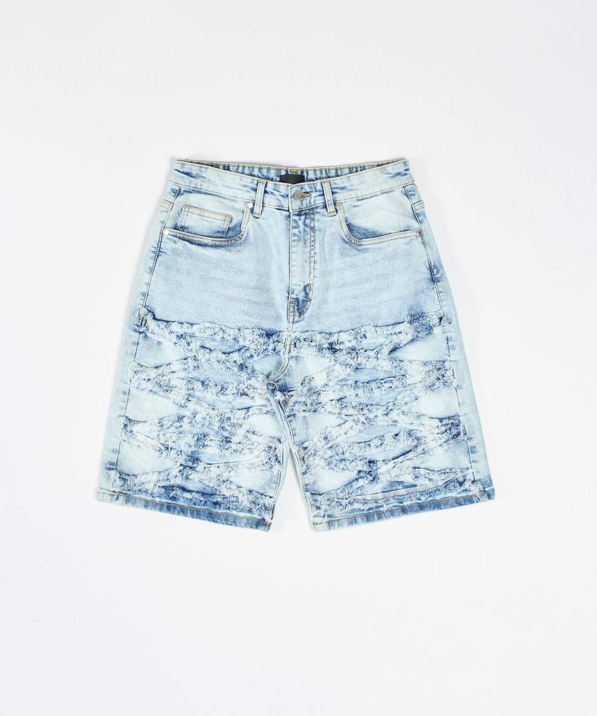 Destroyed Rip And Repair Denim Shorts - Light Blue